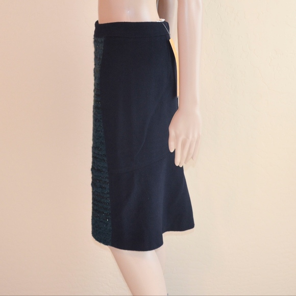 TORY BURCH ‘Keegan’ Navy Blue & Green Boucle Flared Hem Pencil Skirt NWT - Picture 4 of 8